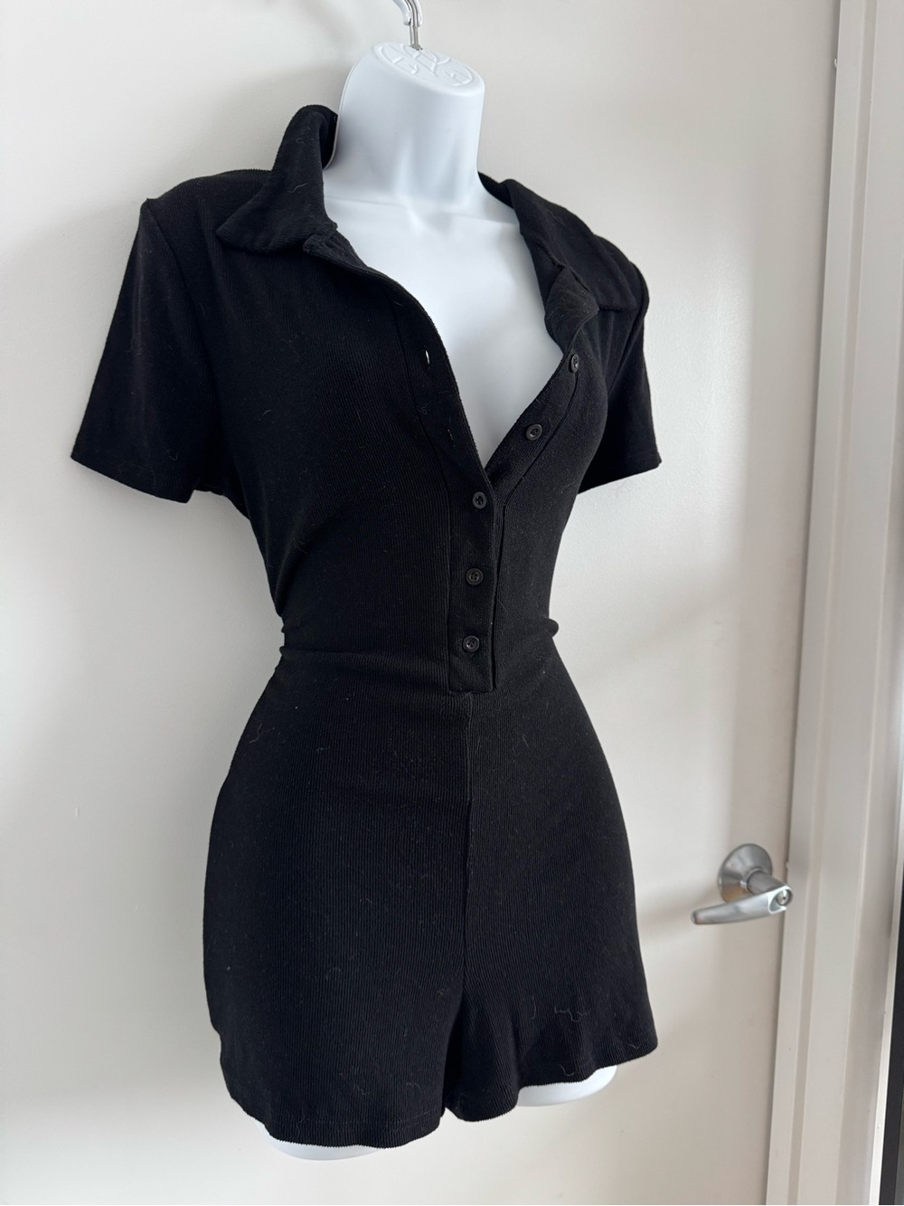 Fashion Nova Black Short Sleeve Button Romper / Play Suit